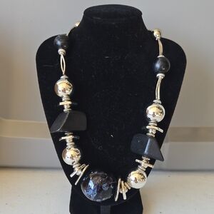 Black and Silver Bold Beaded Necklace